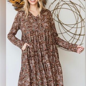 Jade by Jane Paisley Long Sleeve Brown Dress